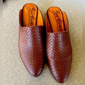 Zodiac Brown leather weave mules